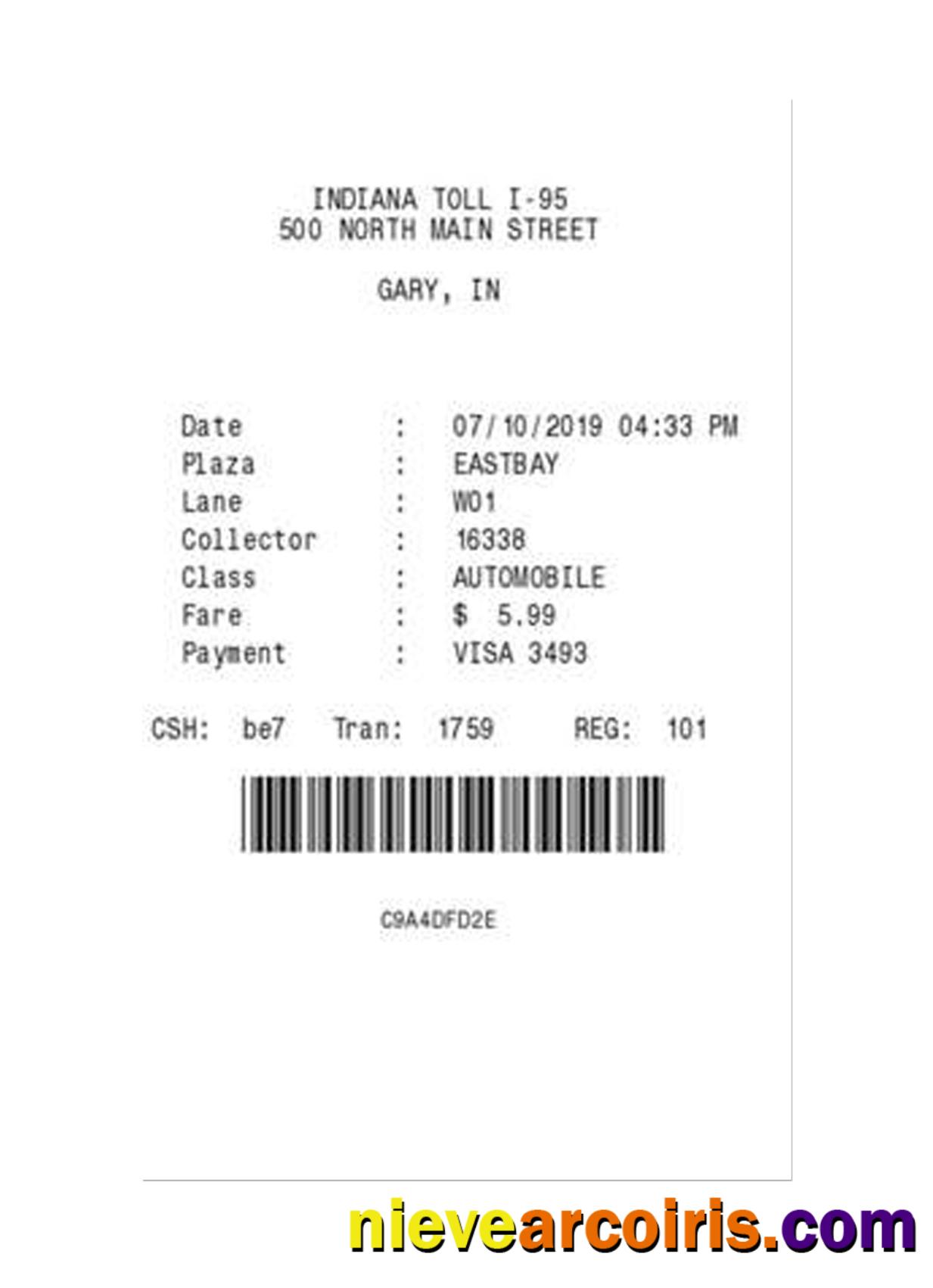 INDIANA TOLL payment check